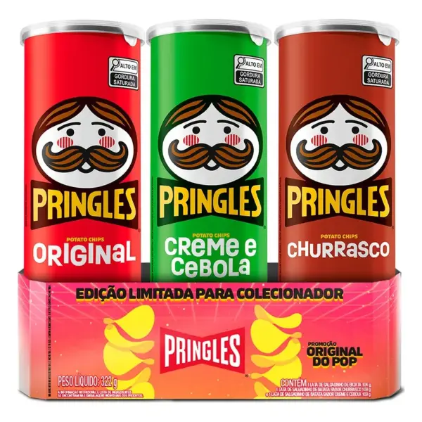 Kit Salgadinho de Batata com 3 sabores 322g Pringles