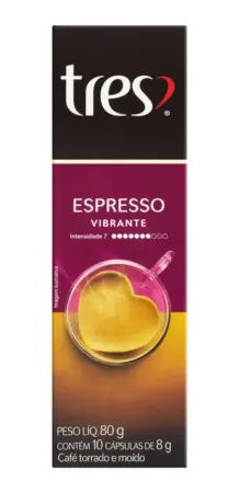 Cápsula de Café Espresso Vibrante TRES 3 Corações 10 Unidades