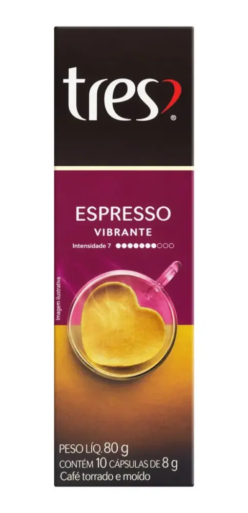 Cápsula de Café Espresso Vibrante TRES 3 Corações 10 Unidades